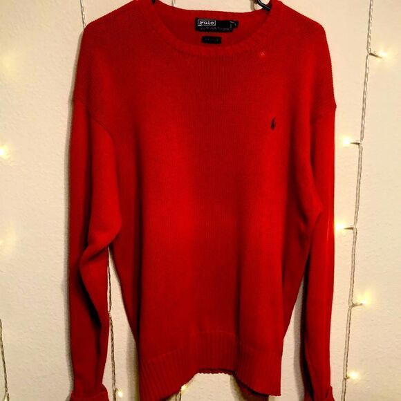NWOT POLO by Ralph Lauren Red Crew Neck 100% Cotton Sweater - Picture 1 of 4